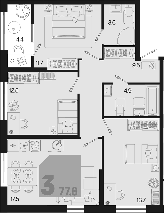 4-комн. квартира, 73.4 м² в ЖК Первое место — фото 2