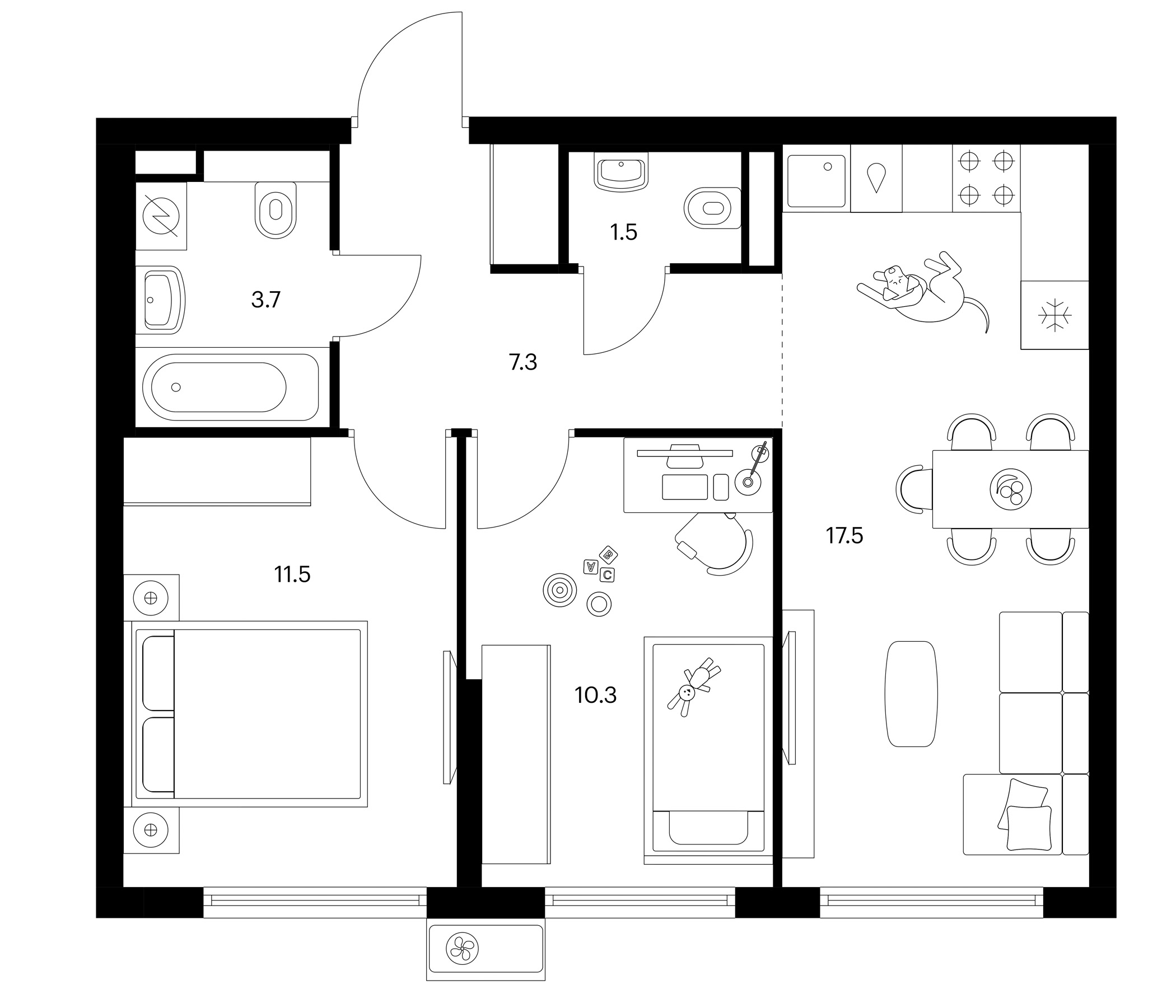2-комн., 51.8 м², 25/25 этаж, ЖК «Белая Дача парк»