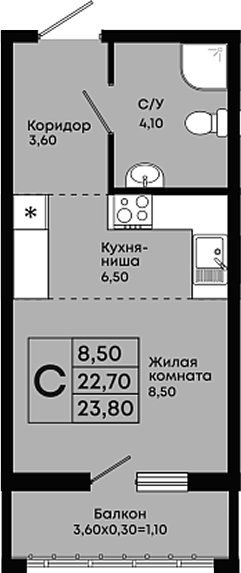 Студия, 22.7 м², 2/18 этаж, ЖК «Премьер»