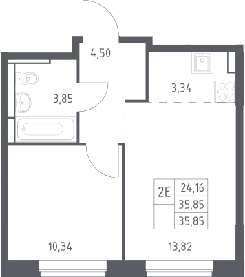 2-комн., 35.85 м², 7/12 этаж, ЖК «Богдановский лес»