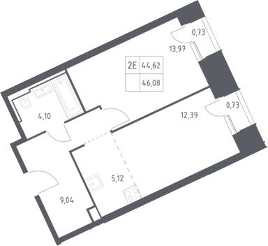 2-комн., 44.62 м², 4/30 этаж, ЖК «Скай Спутник»