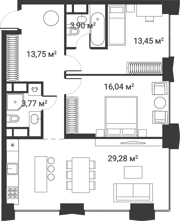 3-комн., 78.4 м², 9/28 этаж, ЖК «Первый Нагатинский»