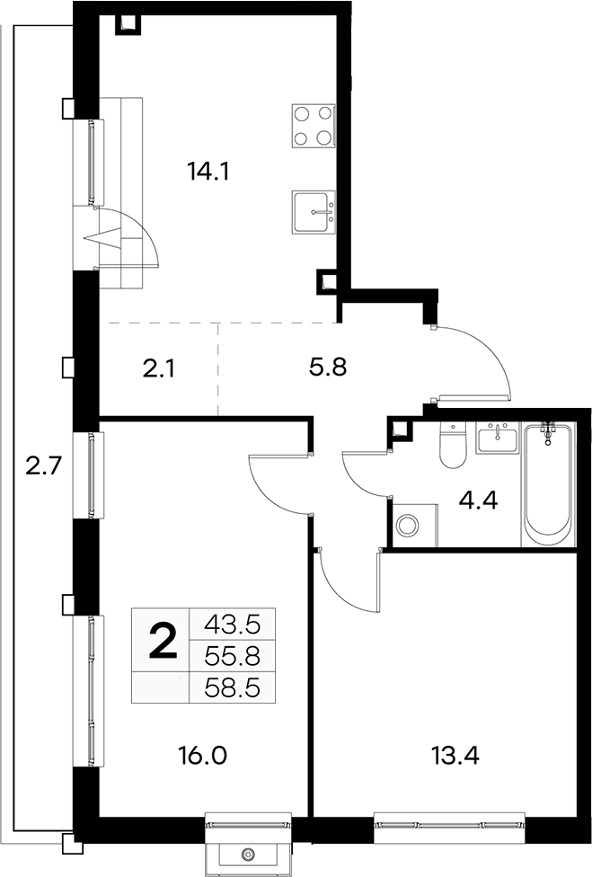 2-комн. Куркино 15