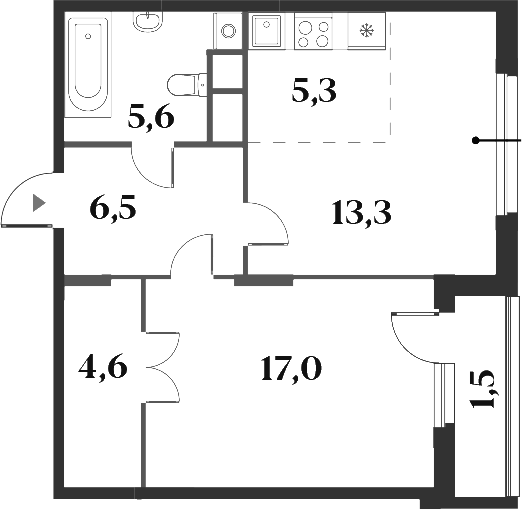 2-комн., 52.3 м², 2/6 этаж, ЖК «Миниполис 8 Кленов»