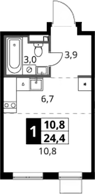 Студия, 24.4 м², 22/24 этаж, ЖК «1-й Донской»