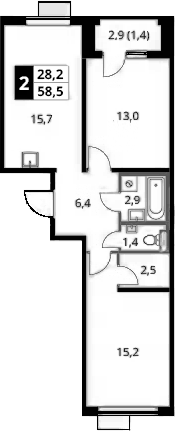3-комн., 57.1 м², 24/24 этаж, ЖК «1-й Донской»