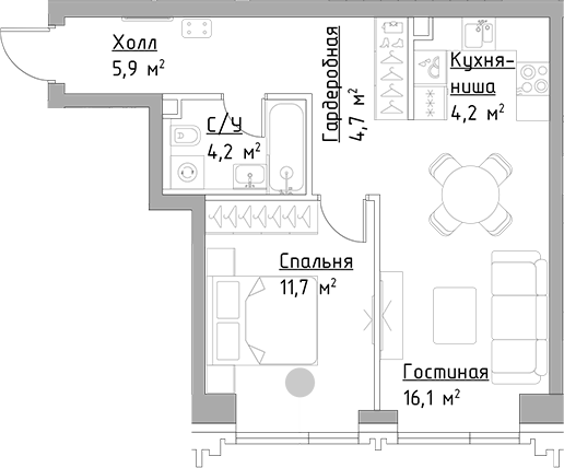 2-комн. Левел Павелецкая Сити