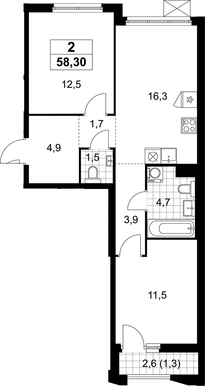 3-комн., 57 м², 6/9 этаж, ЖК «Деснаречье»
