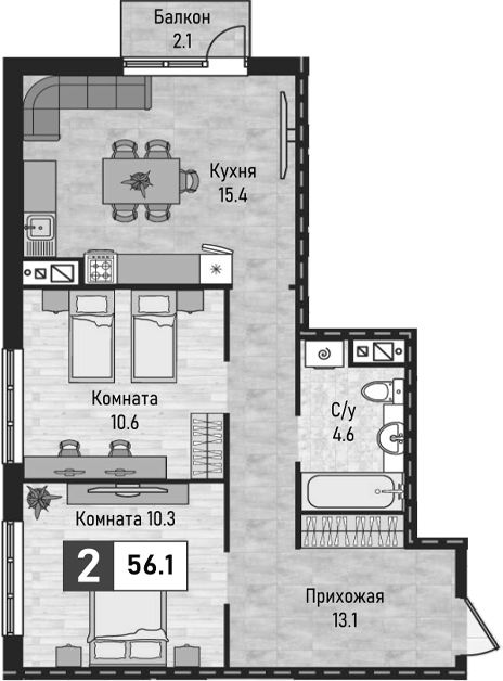 2-комн. Живописный