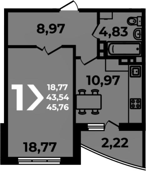 1-комн. квартира, 43.54 м² в ЖК Аксиома — фото 2