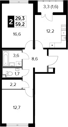 2-комн., 58.9 м², 17/24 этаж, ЖК «Южная Битца»