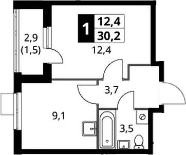 1-комн., 28.7 м², 18/24 этаж, ЖК «1-й Донской»