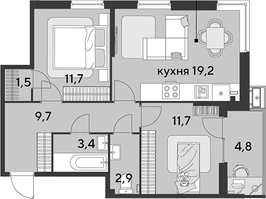 3-комн. квартира, 60.1 м² в ЖК Парк Победы — фото 2