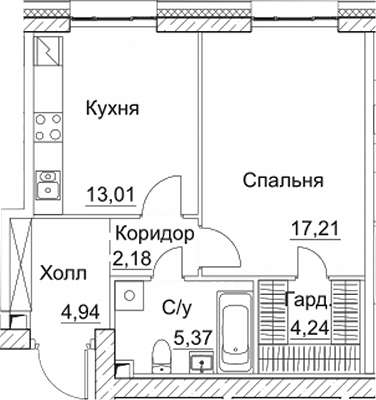 1-комн., 46.95 м², 14/35 этаж, ЖК «СЕЗАР СИТИ»