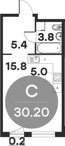 Студия, 30 м², 4/6 этаж, ЖК «Равновесие»