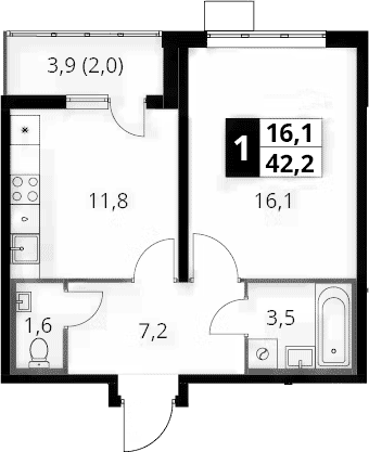 1-комн., 40.2 м², 19/25 этаж, ЖК «1-й Южный»