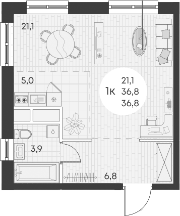 Студия квартира, 36.8 м² в ЖК Грин Эппл — фото 2