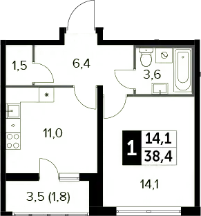 1-комн., 36.6 м², 16/24 этаж, ЖК «Южная Битца»