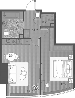 2-комн., 53.4 м², 46/90 этаж, ЖК «ОНЕ»