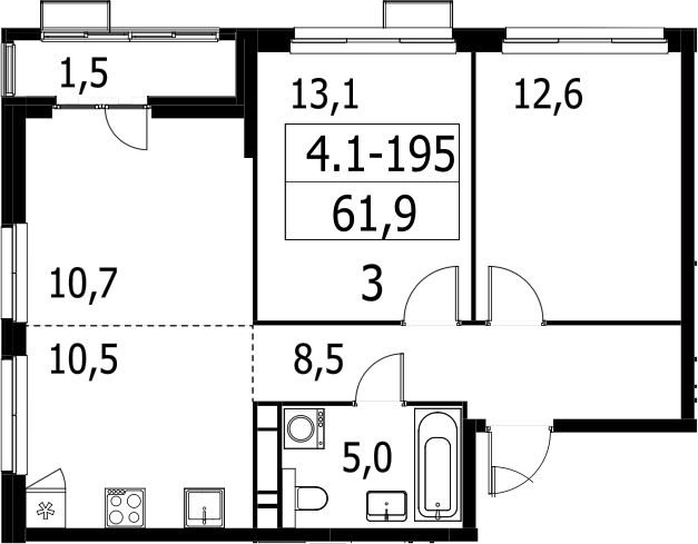 3-комн., 60.4 м², 11/11 этаж, ЖК «Южные сады»