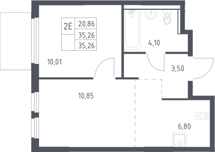 2-комн., 35.26 м², 17/17 этаж, ЖК «Пригород Лесное»