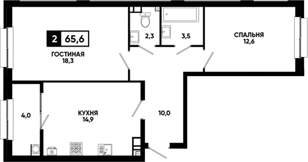 2-комн., 61.6 м², 8/16 этаж, ЖК «Кварталы 17/77»