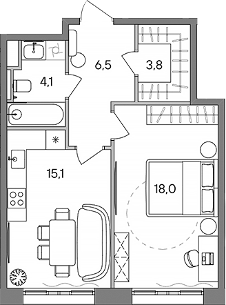 1-комн., 47.5 м², 19/28 этаж, ЖК «СТОУН Сокольники»