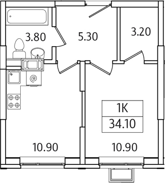 1-комн., 34.1 м², 14/21 этаж, ЖК «Видный Берег 2.0»