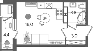 Студия квартира, 24.8 м² в ЖК Рекорд — фото 2