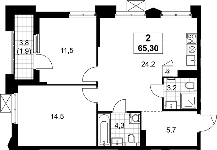 3-комн., 63.4 м², 22/22 этаж, ЖК «Деснаречье»
