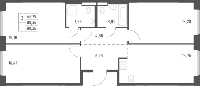 4+ комнаты, 80.36 м², 12/12 этаж, ЖК «Большое Юрлово»