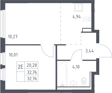2-комн., 32.76 м², 6/17 этаж, ЖК «Пригород Лесное»
