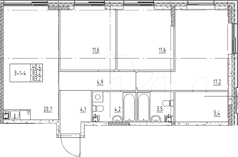 4+ комнаты, 83.2 м², 10/19 этаж, ЖК «Шагал»