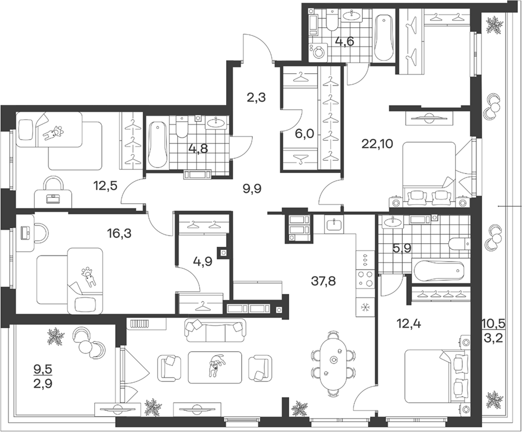 5-комн. квартира, 139.5 м² в ЖК Символ. ГК Трест — фото 2