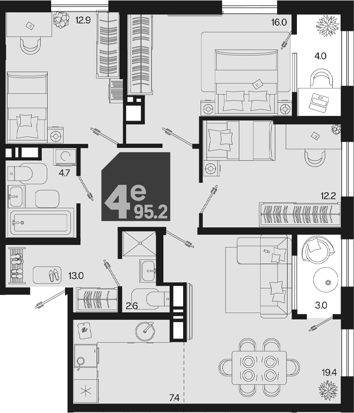 4-комн. квартира, 88.2 м² в ЖК Первое место — фото 2