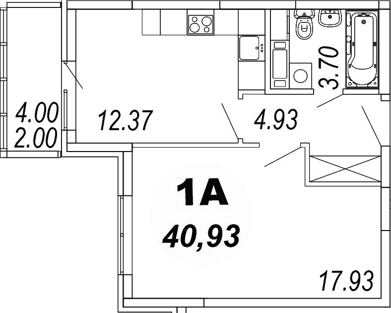 1-комн., 38.93 м², 2/4 этаж, ЖК «Шолохово»