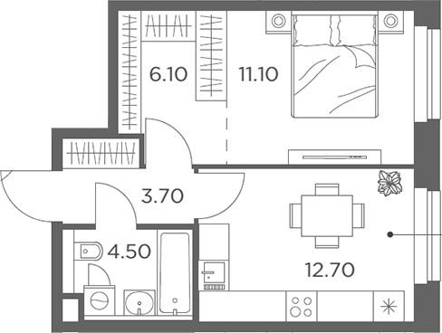 1-комн., 38.1 м², 21/23 этаж, ЖК «Белый Град»
