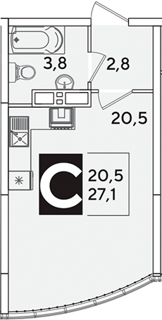 Студия квартира, 27.1 м² в ЖК Самолет — фото 2