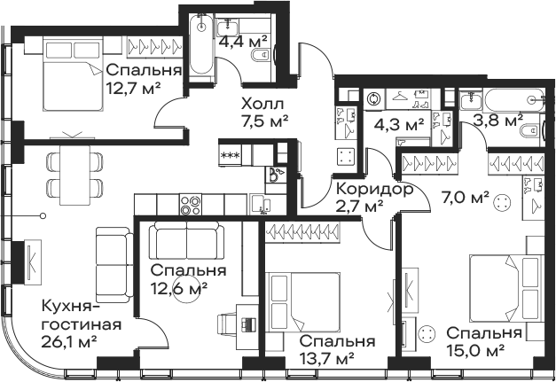 4+ комнаты, 109.8 м², 51/59 этаж, ЖК «Сити Бэй»