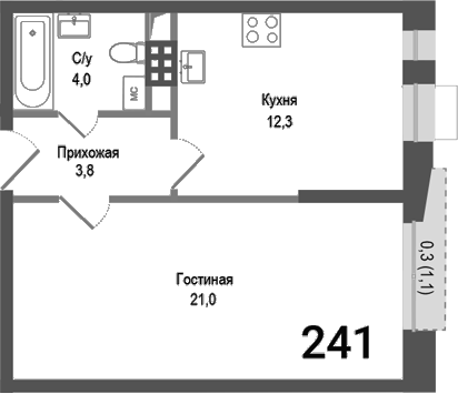 1-комн., 41.1 м², 4/4 этаж, ЖК «Киноквартал»