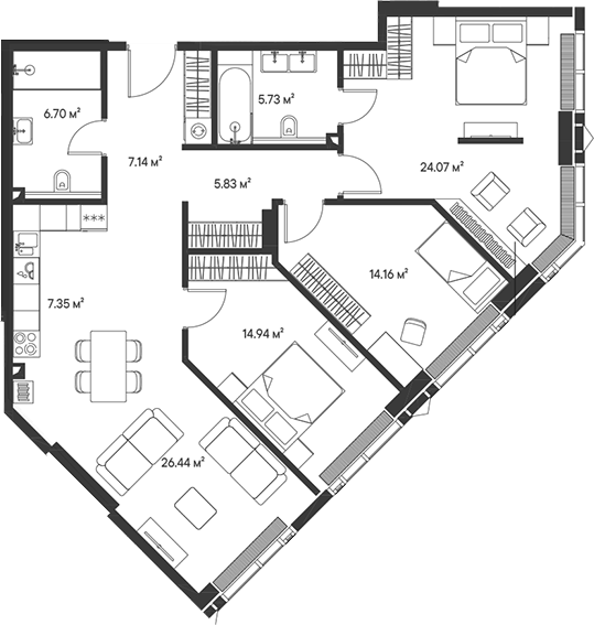 4+ комнаты, 112.36 м², 31/47 этаж, ЖК «Джойс»