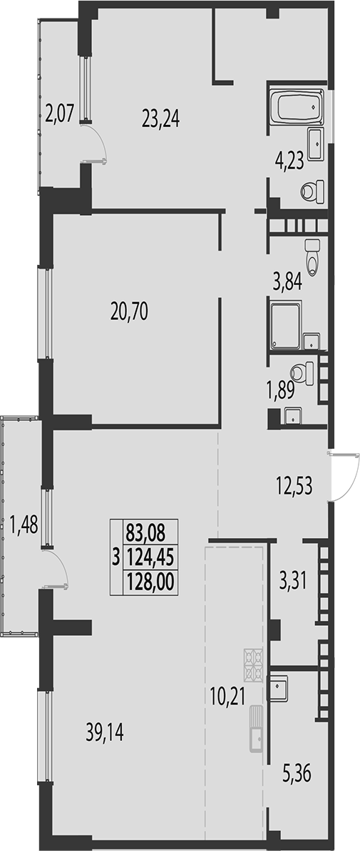 3-комн., 124.45 м², 3/5 этаж, ЖК «жилой квартал «Белые Росы (Динская)»»