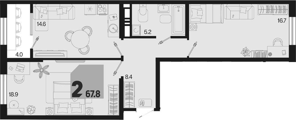 2-комн., 63.8 м², 9/18 этаж, ЖК «Первое место» — фото 2