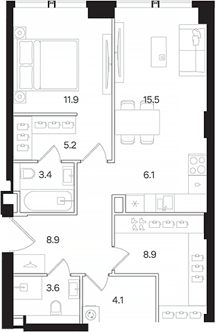 2-комн., 67.6 м², 6/42 этаж, ЖК «АУРА»