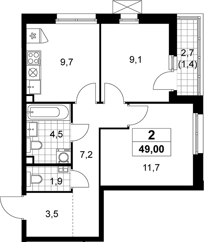 2-комн., 47.6 м², 3/10 этаж, ЖК «Прокшино»