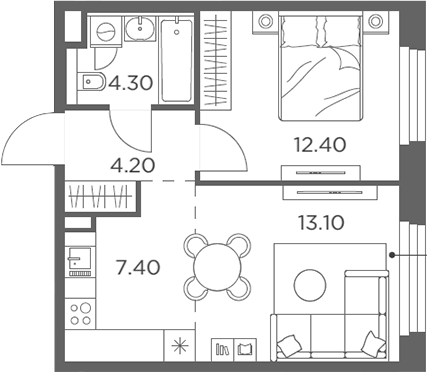 2-комн., 41.4 м², 22/23 этаж, ЖК «Белый Град»