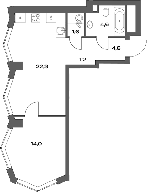 2-комн., 48.4 м², 20/30 этаж, ЖК «Акценты»