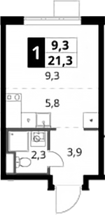 Студия, 21.3 м², 5/24 этаж, ЖК «1-й Донской»