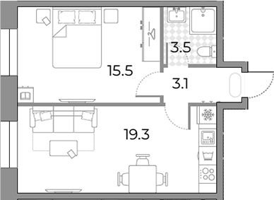2-комн., 41.4 м², 26/26 этаж, ЖК «ЗилАрт»