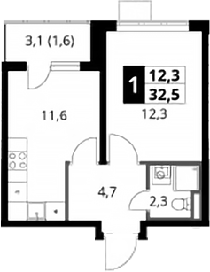 1-комн., 30.9 м², 5/24 этаж, ЖК «1-й Донской»